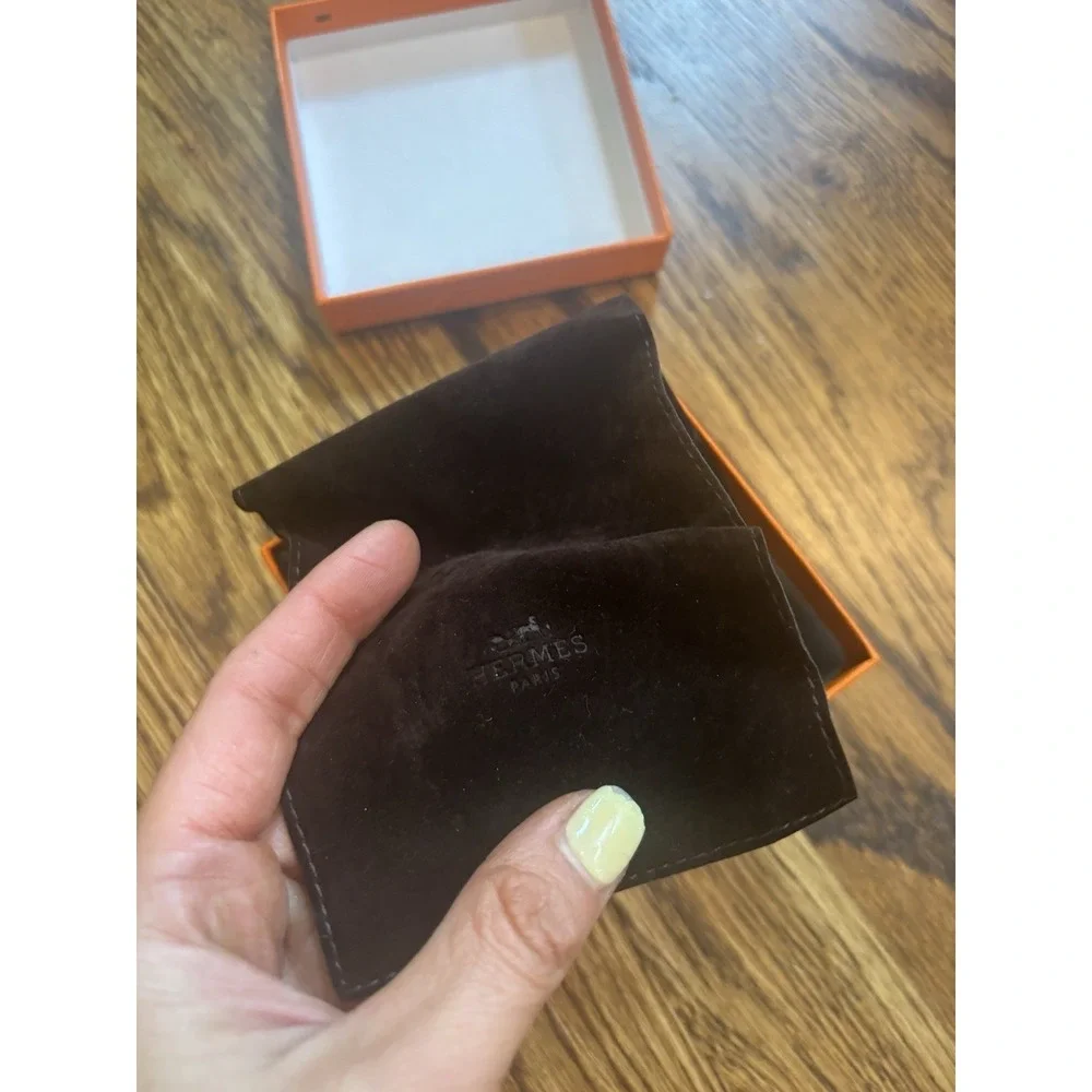 Hermes Authentic Empty Orange Jewelry Box Felt Pouch 4